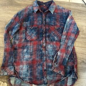 Free People Red and Blue Plaid Button Down Shirt